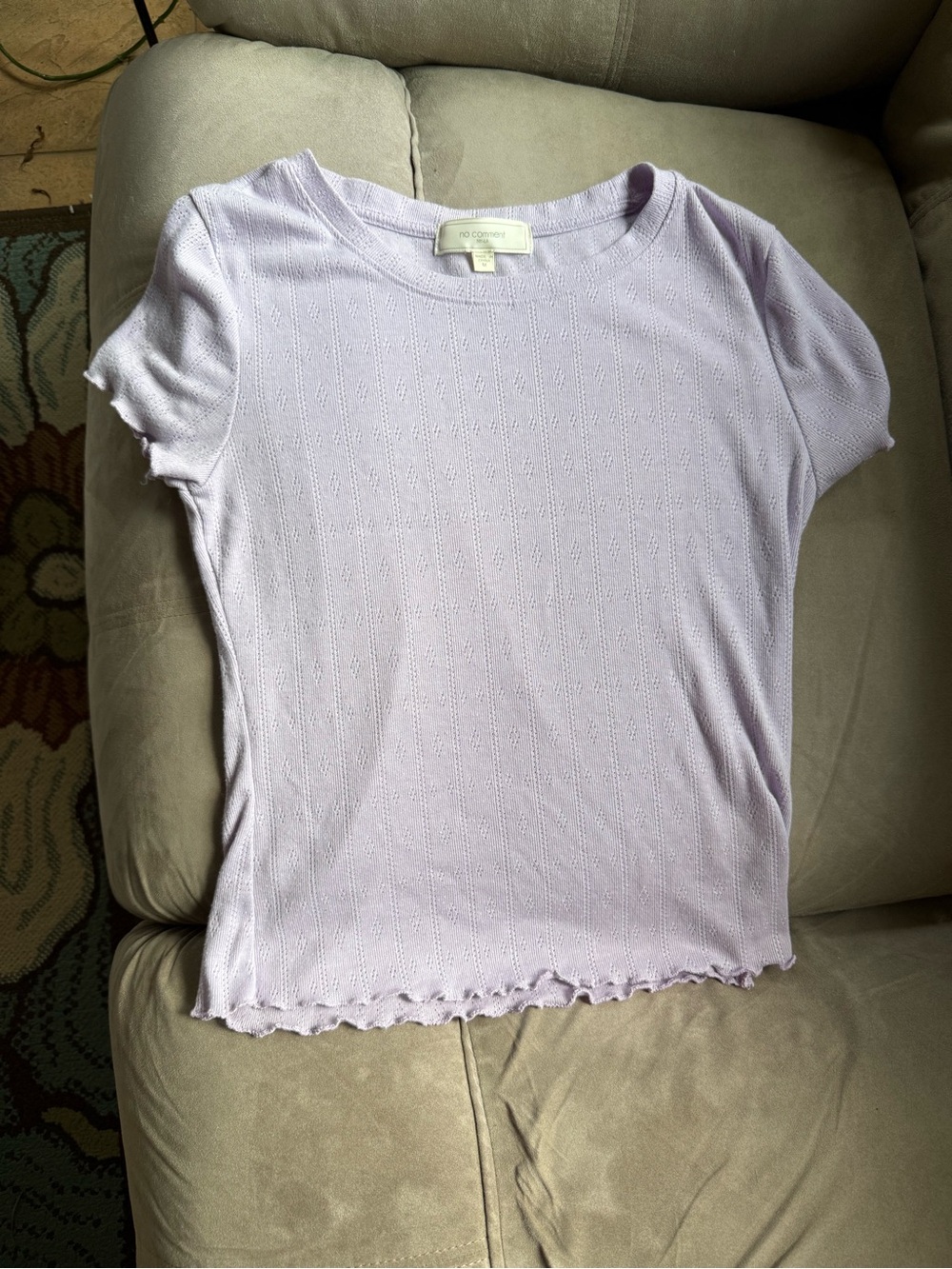 No Comment Lavender Ribbed Short Sleeve Baby Tee with Ruffle Trim